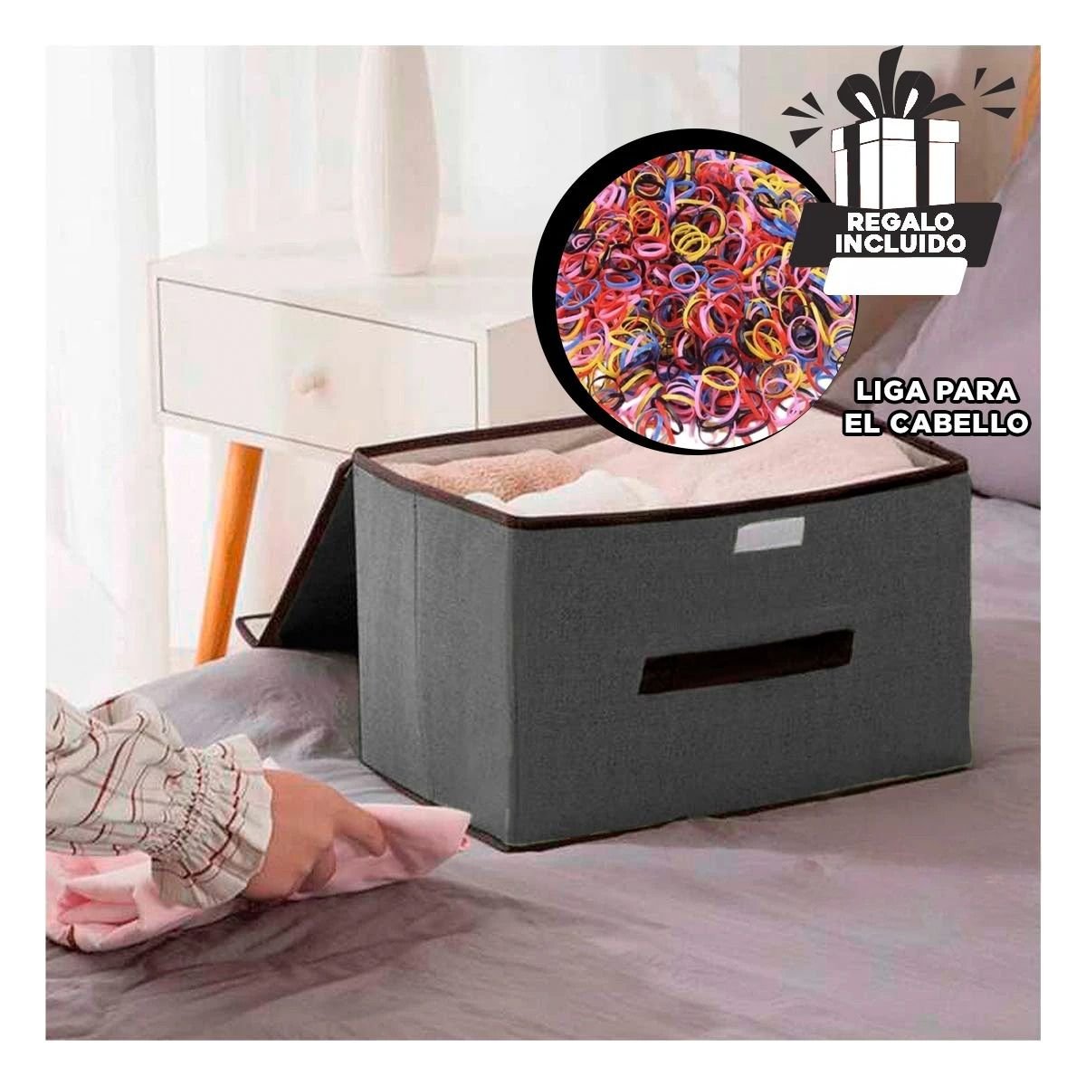 CAJA TEXTIL NEGRO 36X24X23CM PARA ORGANIZAR ROPA Y ACCESORIOS Y+LIGAS REGALO - 2