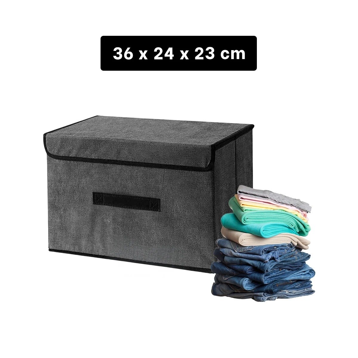 CAJA TEXTIL NEGRO 36X24X23CM PARA ORGANIZAR ROPA Y ACCESORIOS Y+LIGAS REGALO - 4