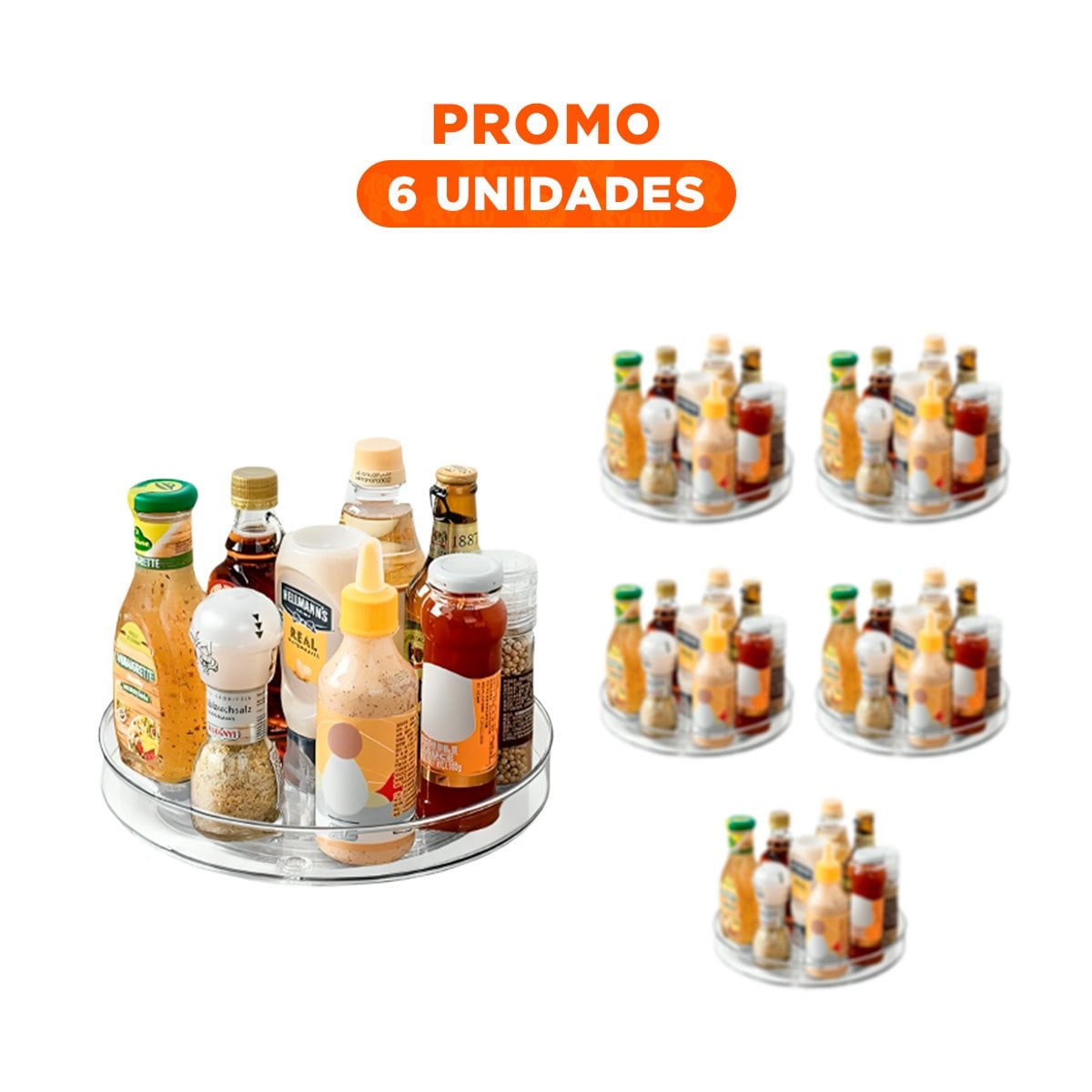 PACK6 SOPORTE GIRATORIO FUNCIONAL 29X3.5CM PARA COCINA TRANSPARENTE Y+REGALO STICKER - 1