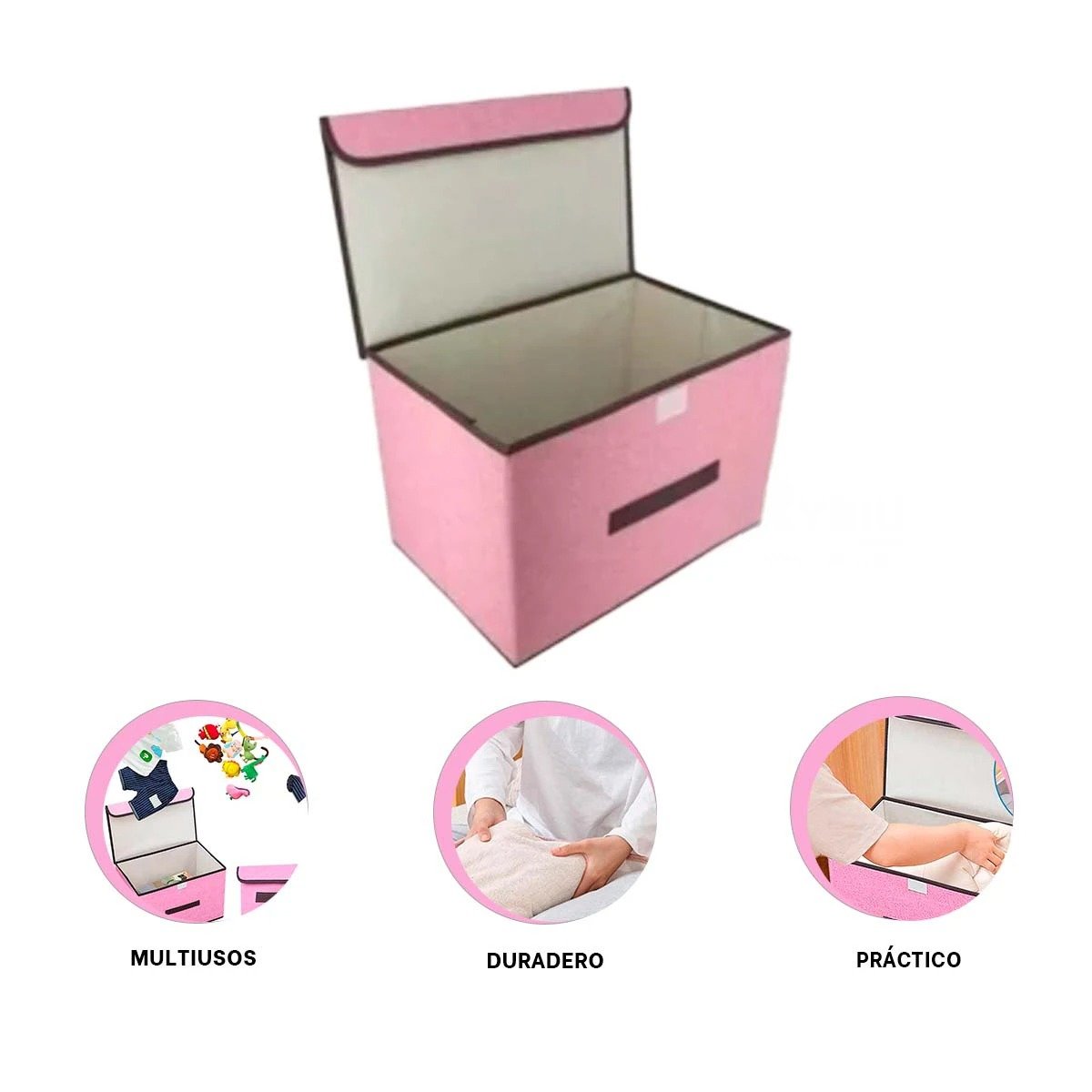 CAJA DE GUARDADO TELA ROSADO 36X24X23CM PARA USO DIARIO EN HOGAR Y+POST IT - 5