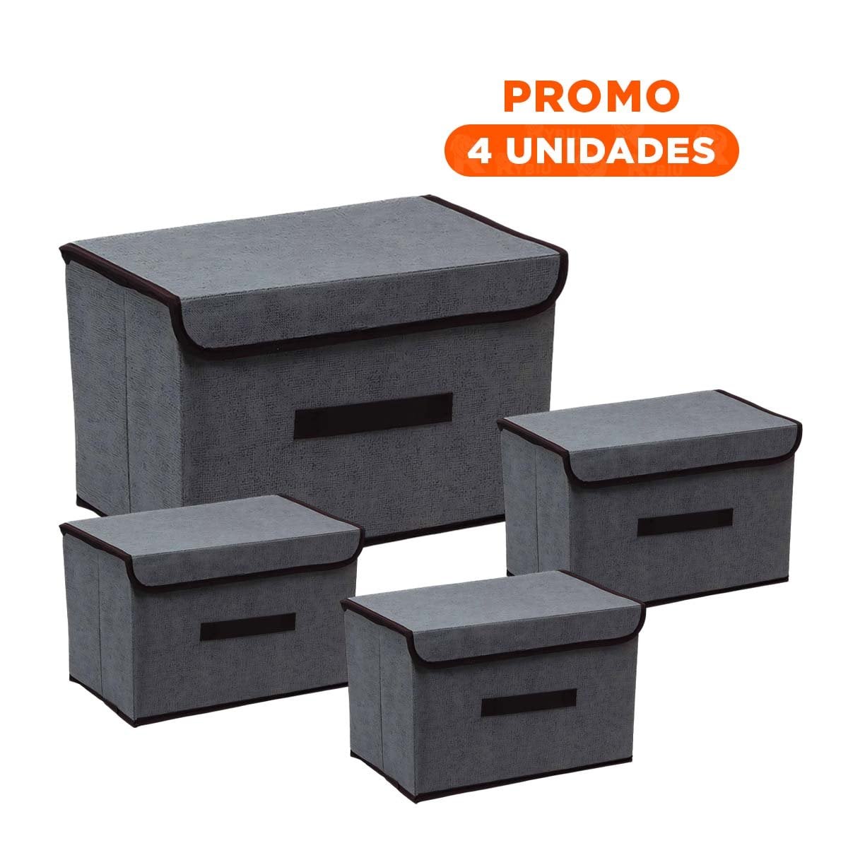 PACK4 BAUL PLEGABLE DE TELA NEGRO 36X24X23CM PARA ORDEN EN ESPACIOS - 1