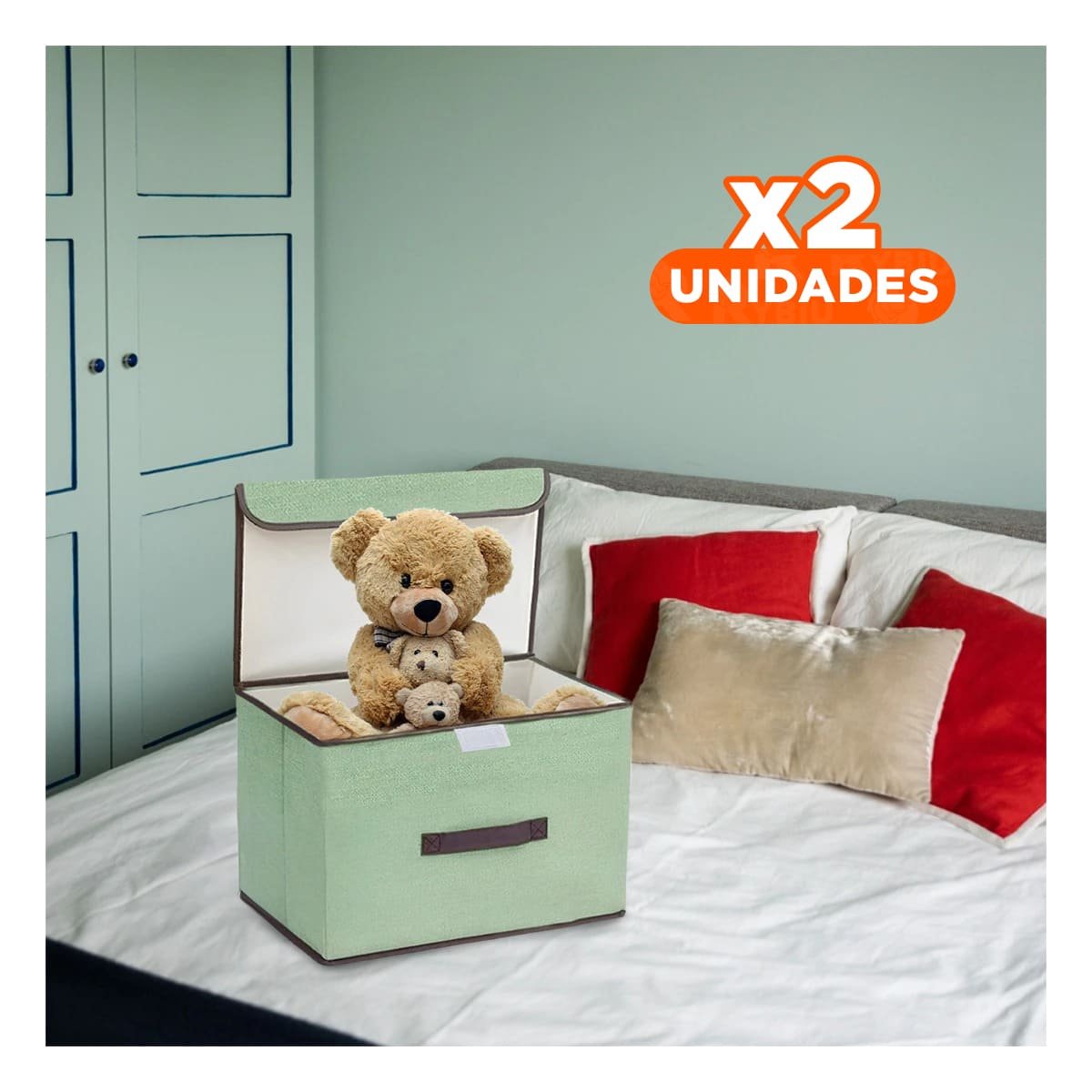 PACK2 MODULO PLEGABLE TELA VERDE 36X24X23CM PARA GUARDADO PRACTICO Y+PAPEL REGALO - 1