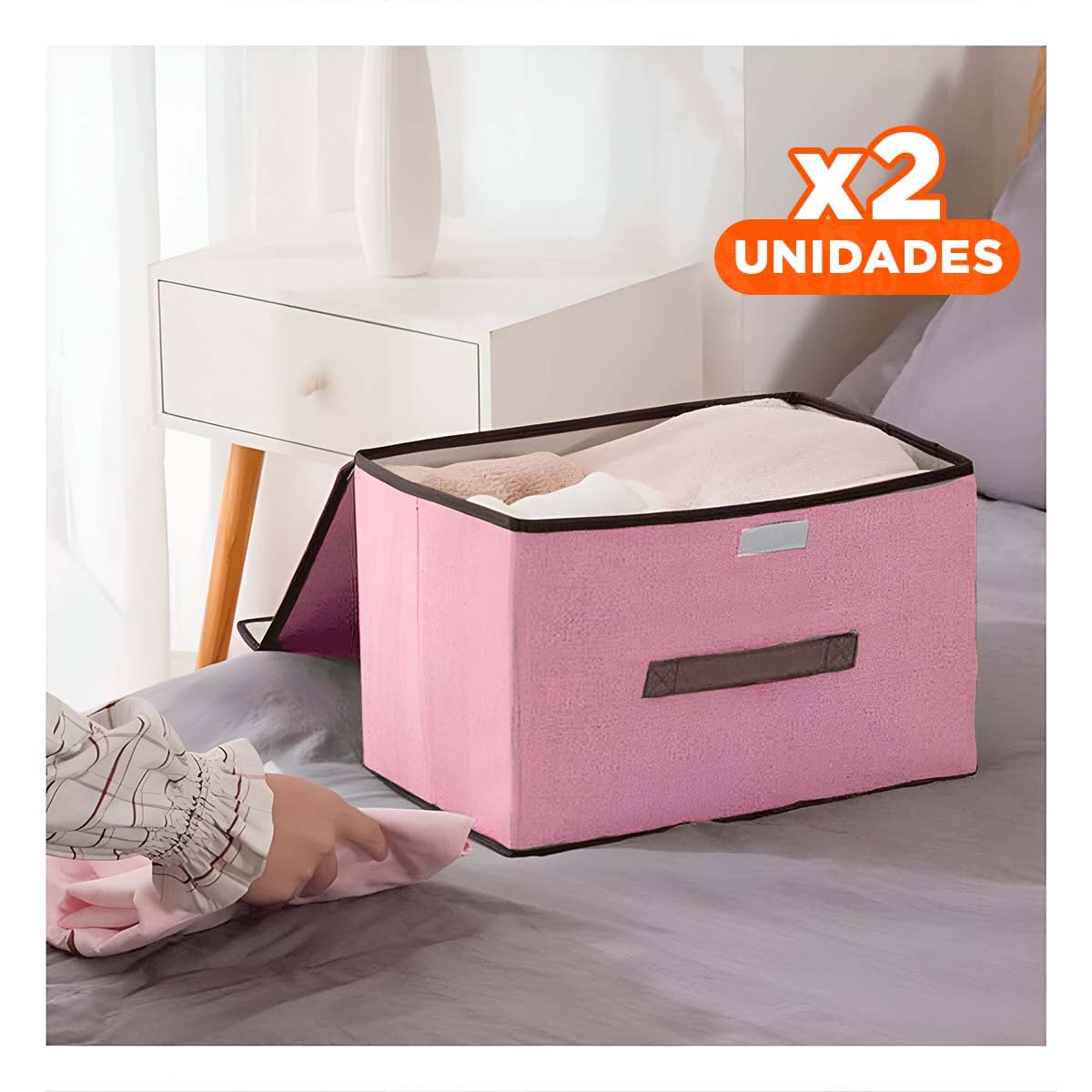 PACK2 CAJA TEXTIL ROSADO 36X24X23CM PARA ORDEN PRACTICO EN HOGAR DIARIO - 1