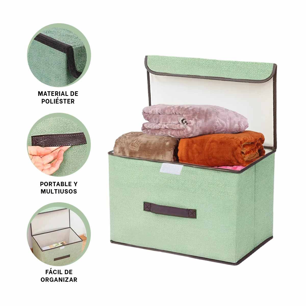 CAJA PLEGABLE DE TELA VERDE 36X24X23CM PARA GUARDADO PRACTICO EN CASA Y+PAPEL REGALO - 5