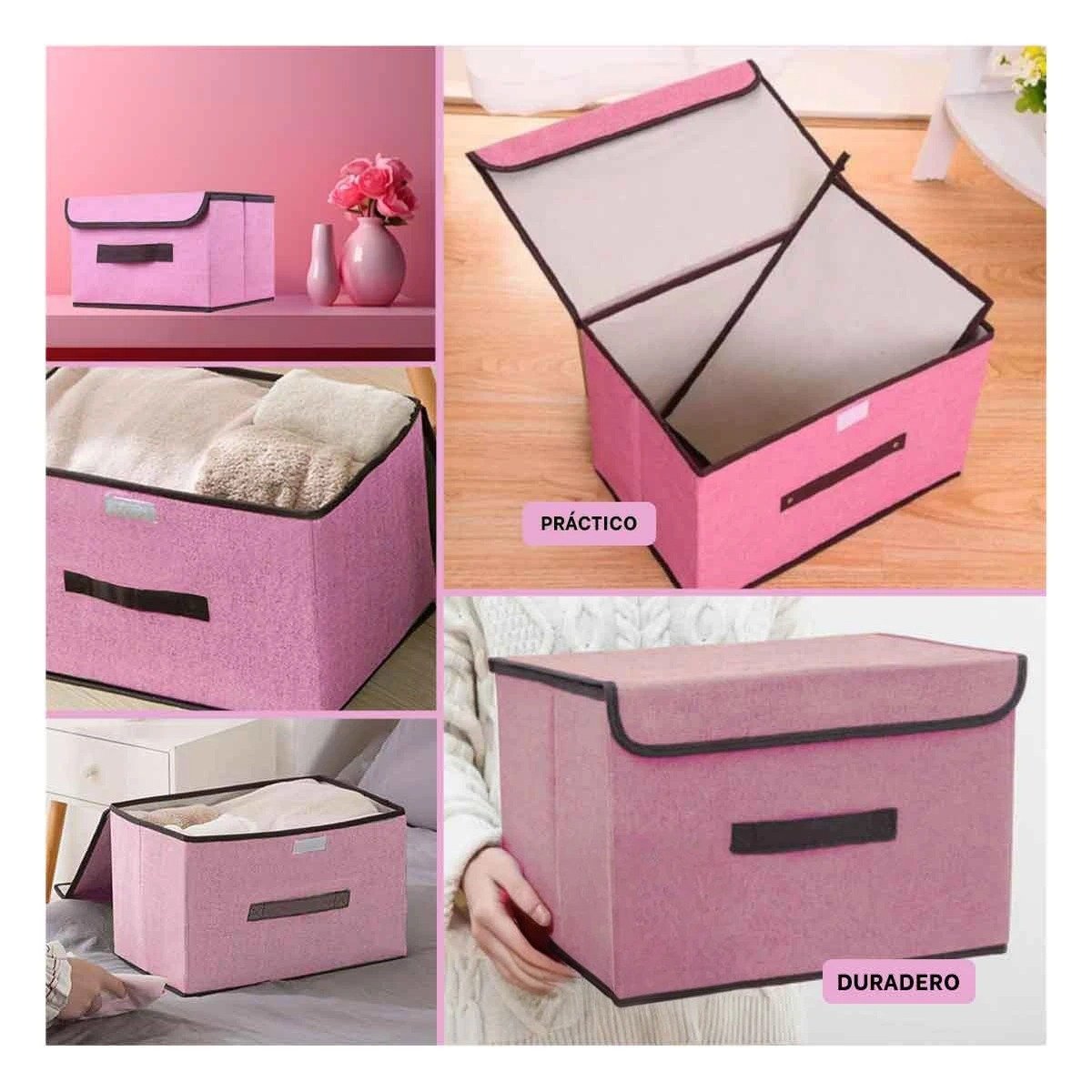 CAJA PLEGABLE DE TELA ROSADO 36X24X23CM PARA GUARDADO PRACTICO EN CASA Y+PAPEL REGALO - 3