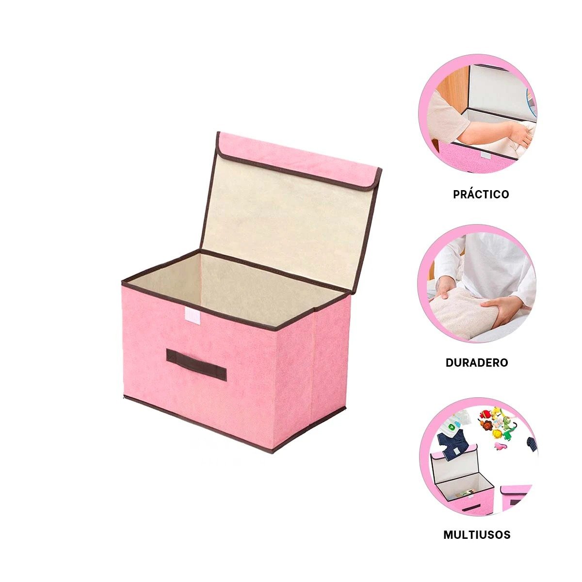 CAJA PLEGABLE DE TELA ROSADO 36X24X23CM PARA GUARDADO PRACTICO EN CASA Y+PAPEL REGALO - 5