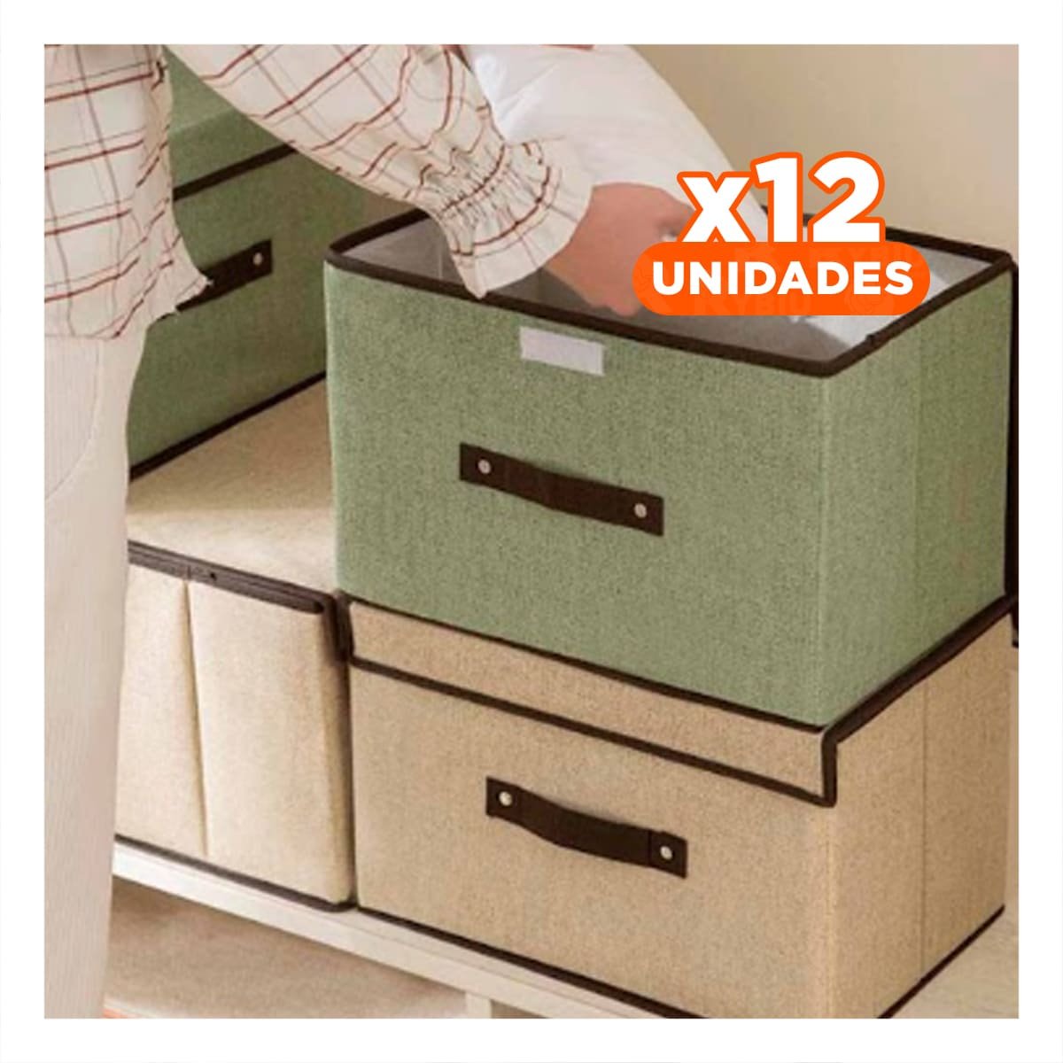 PACK12 CANASTA DE TELA VERDE 36X24X23CM PARA ORDEN DIARIO EN HOGAR Y+PAPEL REGALO - 1