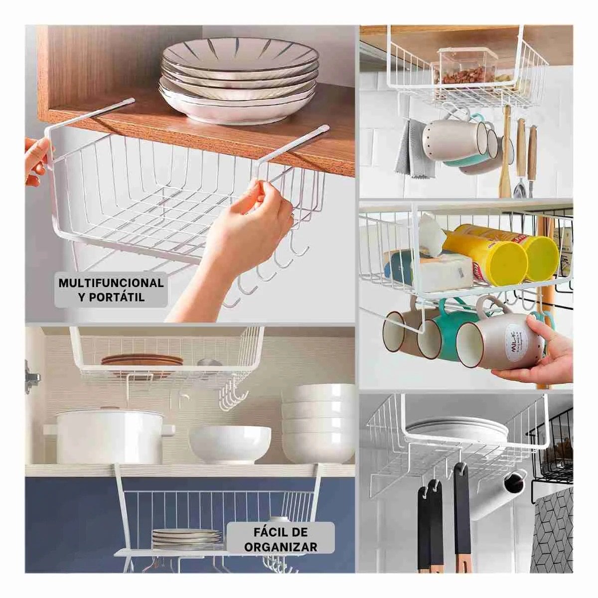 CESTO FLOTANTE METALICO 28,5X20X27 CM BLANCO PARA BRINDAR COMODIDAD EN CASA Y+POST IT - 2
