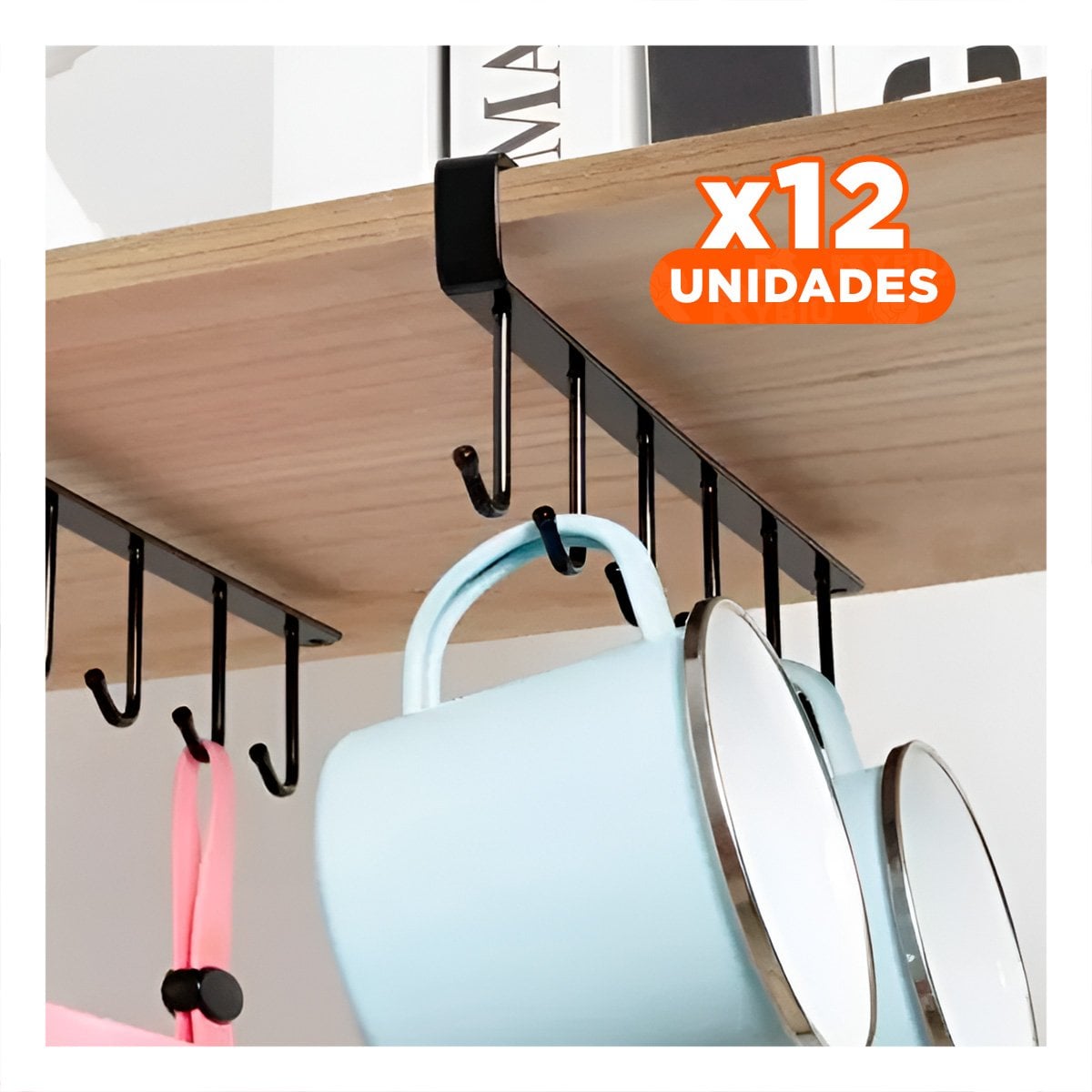 PACK12 SOPORTE DE GABINETE 6X1 COLOR NEGRO PARA ALMACENAMIENTO EN CASA REAL Y+PAPEL REGALO - 1