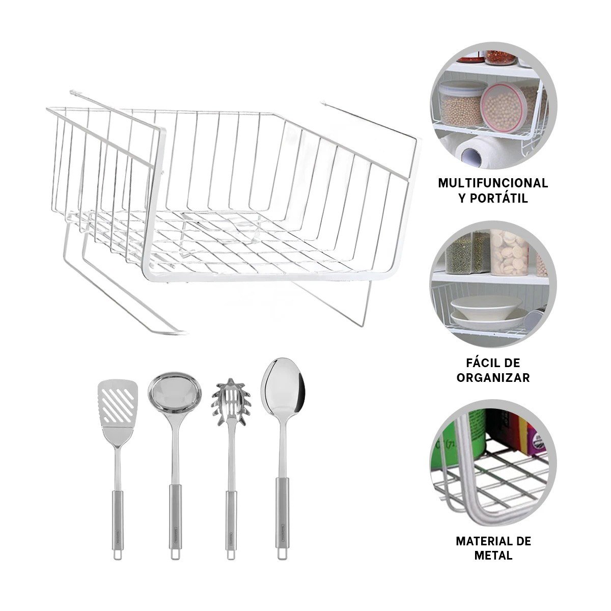 CESTO FLOTANTE METALICO 28,5X20X27 CM BLANCO PARA LA UTILIDAD DE HIJOS Y+LIGAS REGALO - 5