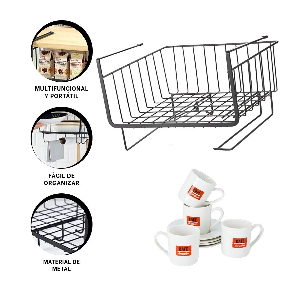 CESTO FLOTANTE METALICO 28,5X20X27 CM NEGRO PARA LA UTILIDAD DE HIJOS Y+LIGAS REGALO - 5
