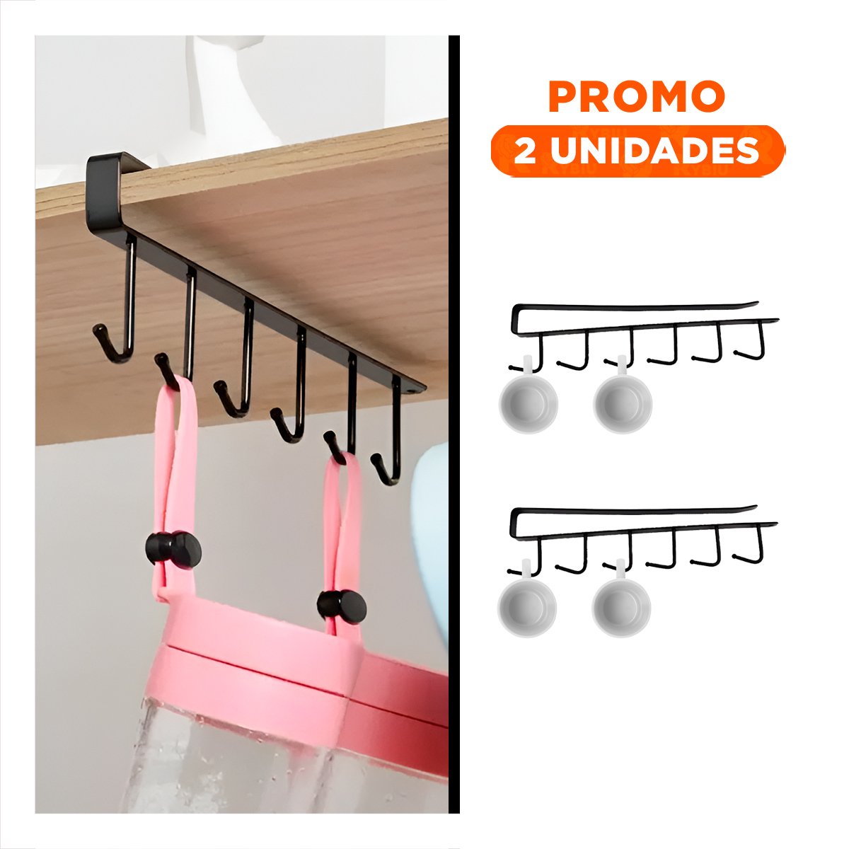 PACK2 ORGANIZADOR DE TAZAS 6X1 NEGRO PARA FOMENTAR ESPACIO CON MUCHO ORDEN Y+REGALO STICKER - 1