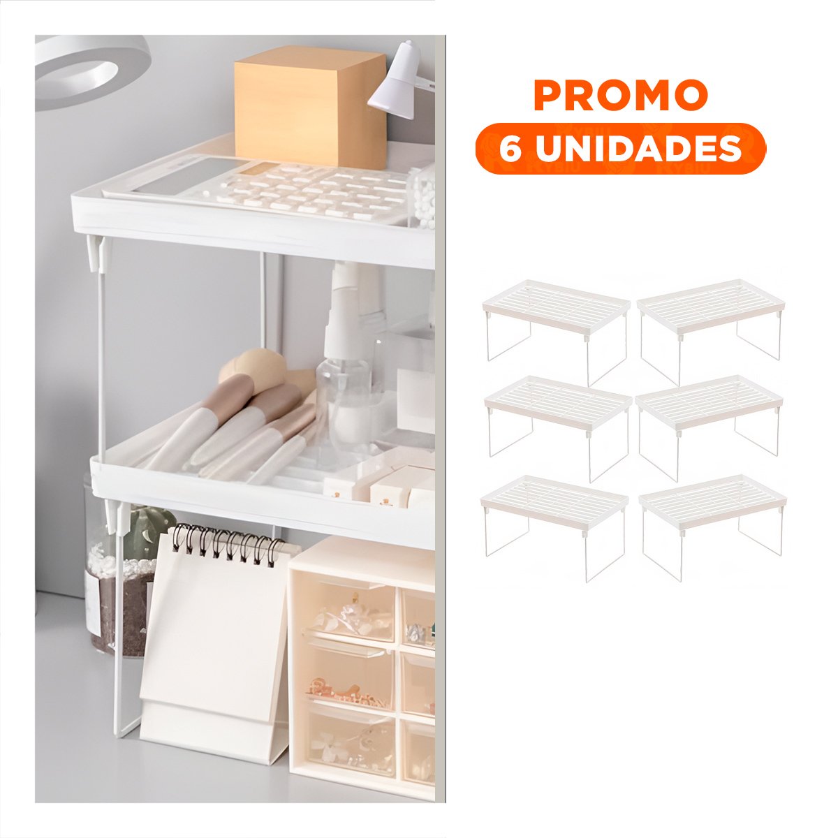 PACK6 SOPORTE DE MESA 31X16X20 CM BLANCO PARA UN USO DINAMICO EN SU HOGAR Y+REGALO STICKER - 1