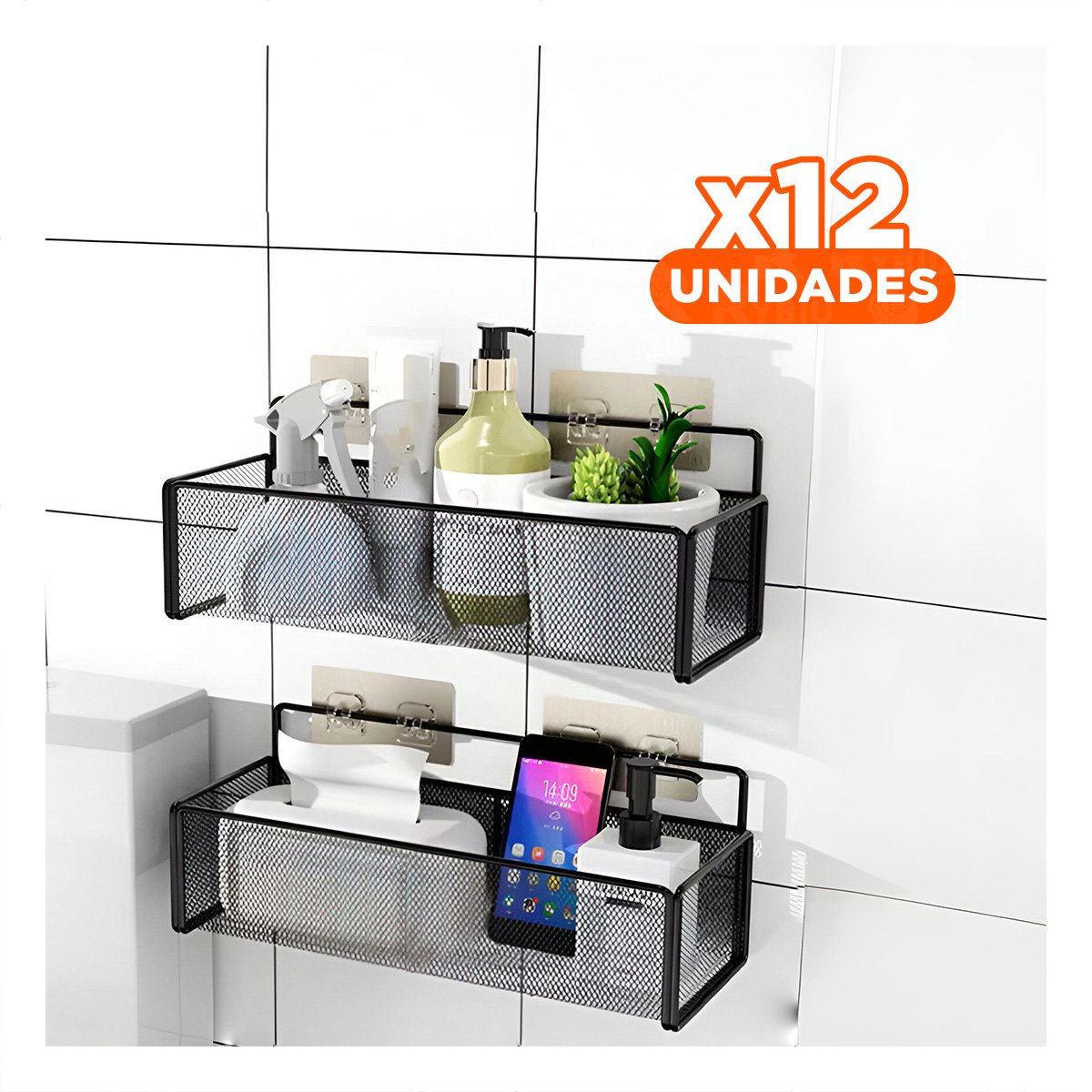 PACK12 SOPORTE DE PARED 15X15X36 CM NEGRO DE TACTO LISO PARA SUS OBJETOS Y+REGALO STICKER - 1