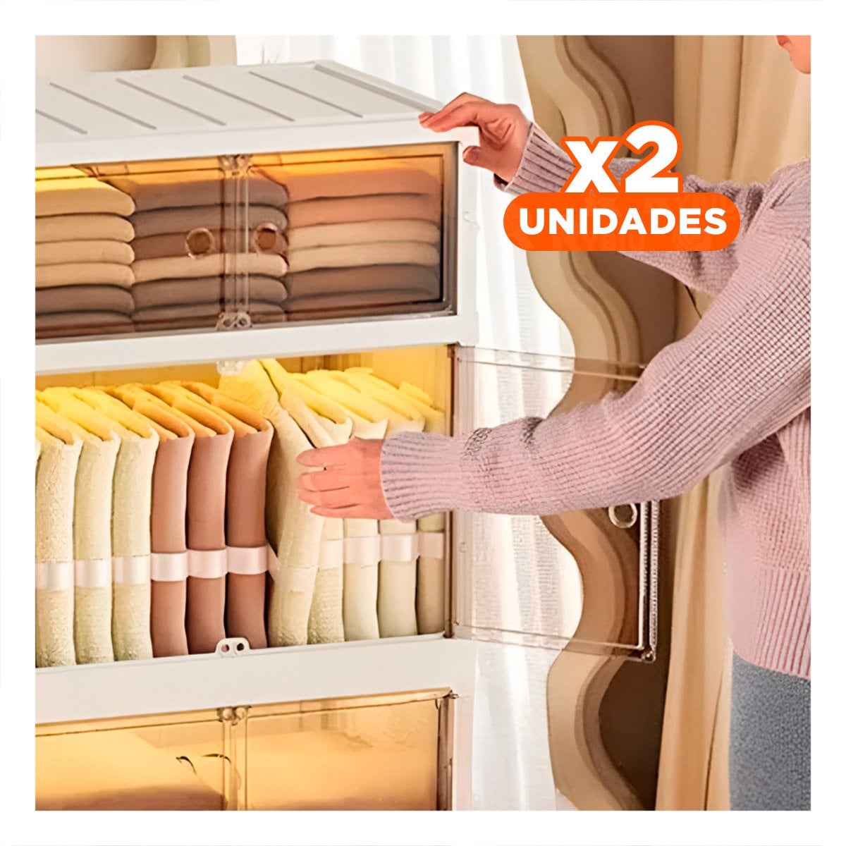 PACK2 MUEBLE PLEGABLE 3 NIVELES BLANCO 45X30X70 CM CON PUERTAS PARA SU SALA - 1