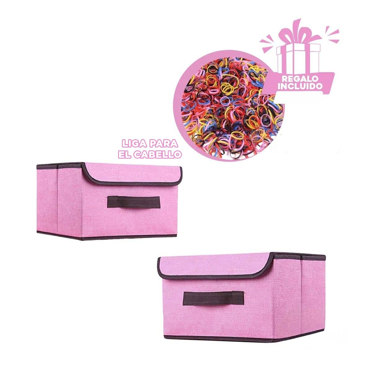 CAJA TEXTIL ROSADO 25X19X16CM PARA ORGANIZAR ROPA Y ACCESORIOS Y+LIGAS REGALO - 2