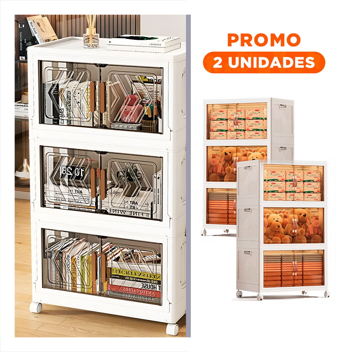 PACK2 MUEBLE PLEGABLE 3 NIVELES BLANCO 45X30X70 CM PARA FOMENTAR EL ESPACIO Y+REGALO STICKER - 1