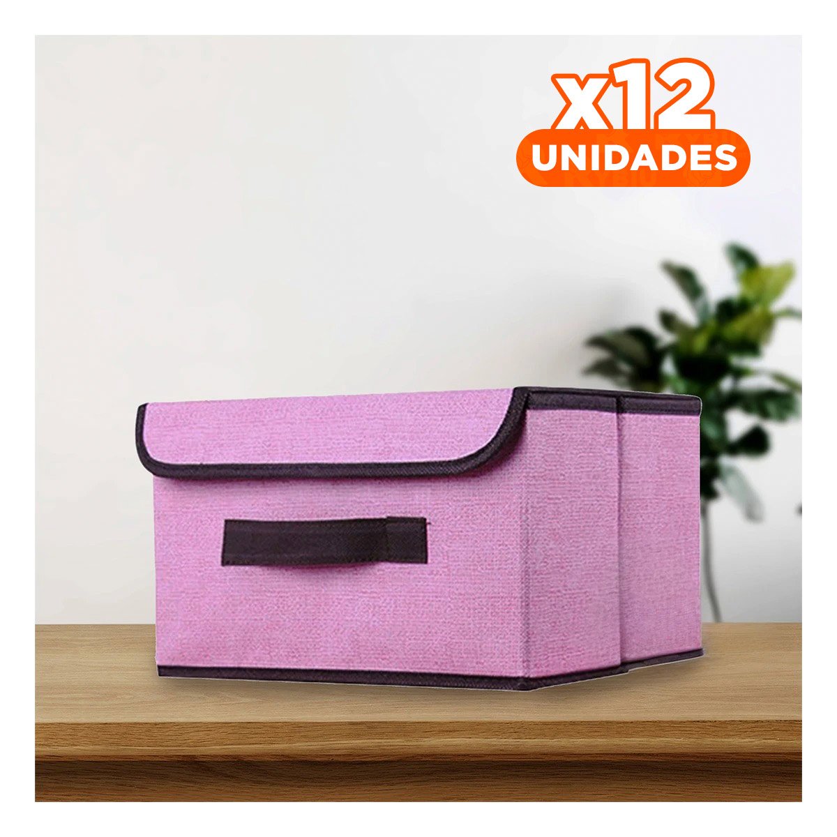 PACK12 CANASTA PLEGABLE TELA ROSADO 25X19X16CM PARA GUARDADO PRACTICO Y+REGALO STICKER - 1