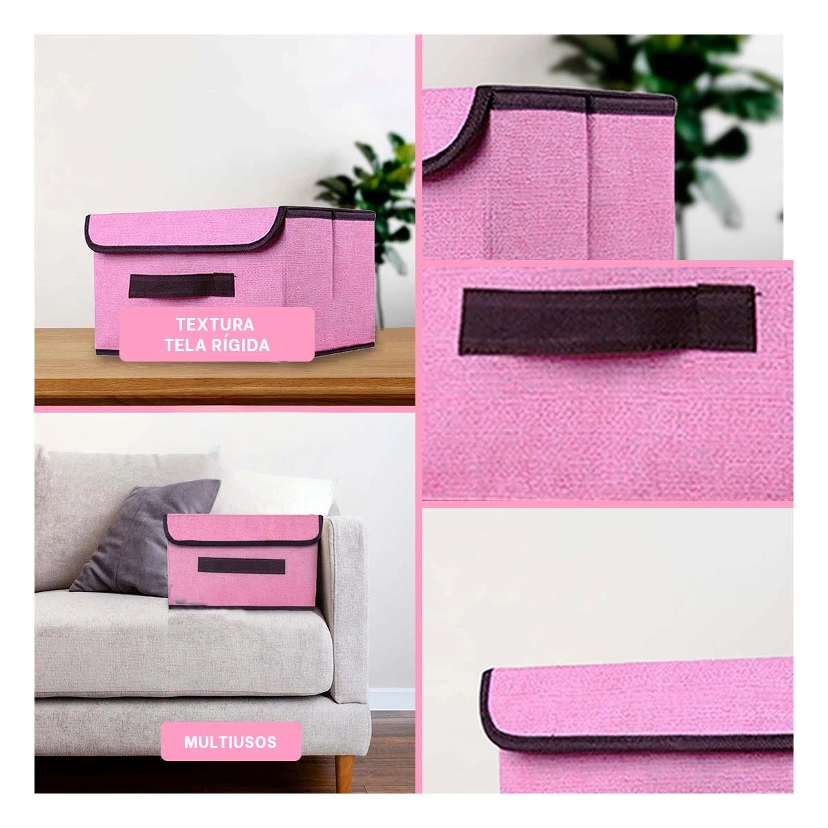 PACK2 MODULO PLEGABLE TELA ROSADO 25X19X16CM PARA GUARDADO PRACTICO Y+PAPEL REGALO - 3