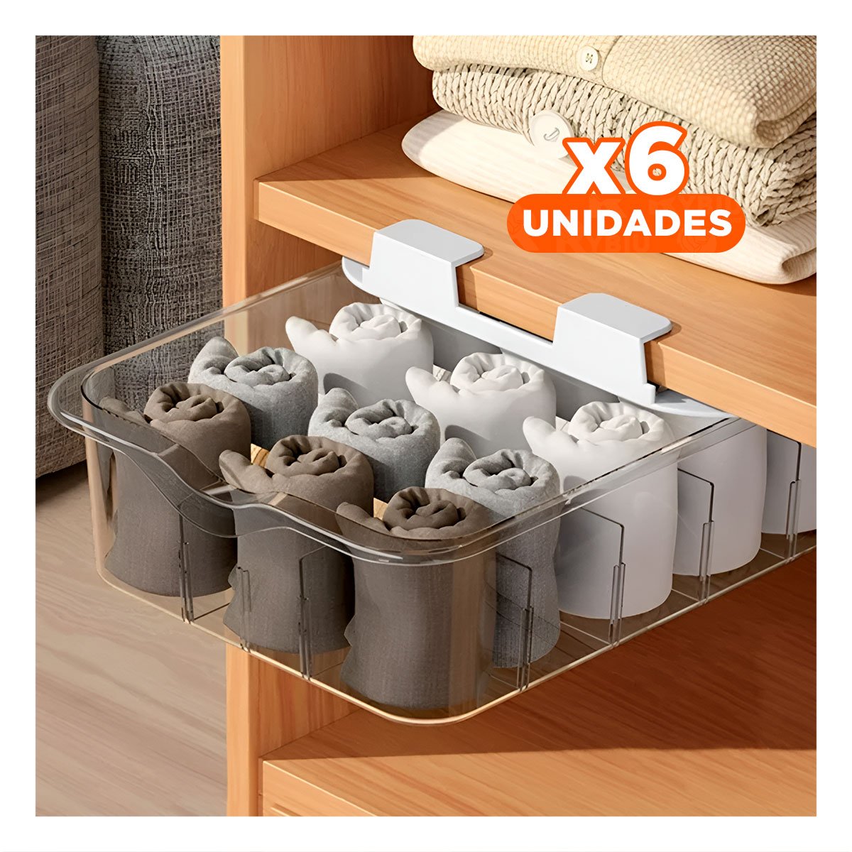 PACK6 CONTENEDOR DE PRENDAS GRIS TRANSPARENTE PARA UN AMBIENTE CON ARMONIA Y+PAPEL REGALO - 1