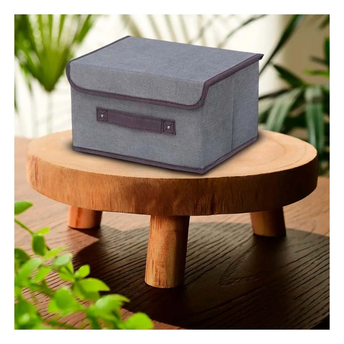 CAJA DE ALMACENAJE TELA PLOMO 25X19X16CM PARA ESPACIOS ORDENADOS Y+REGALO STICKER - 5