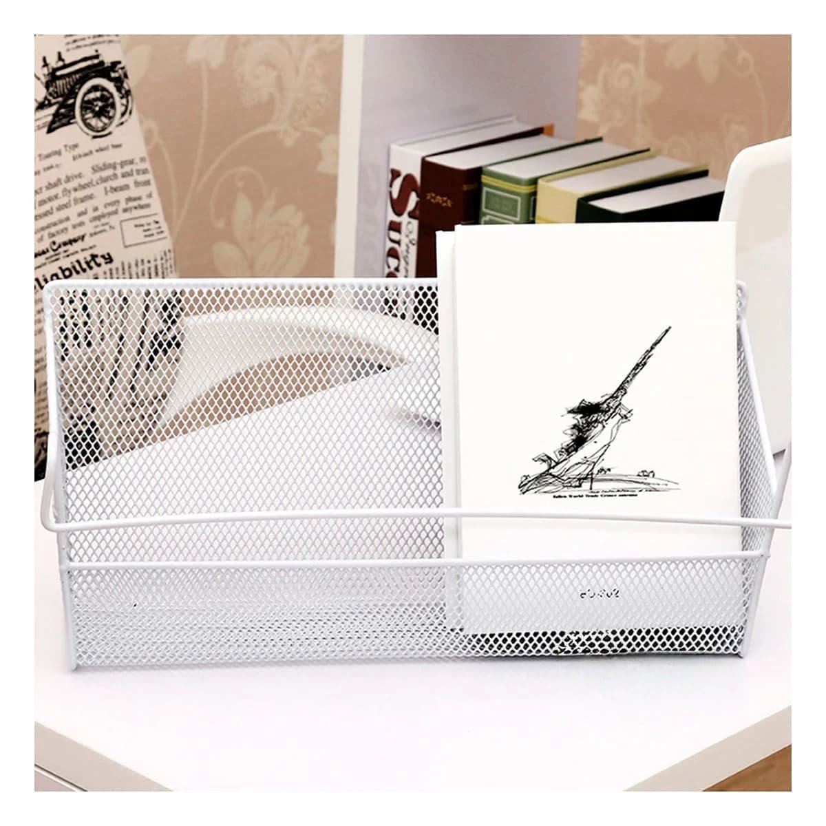 PACK2 ORGANIZADOR DE MALLA 26X8X13 CM BLANCO PARA FOMENTAR ESPACIO CON ORDEN Y+REGALO STICKER - 5