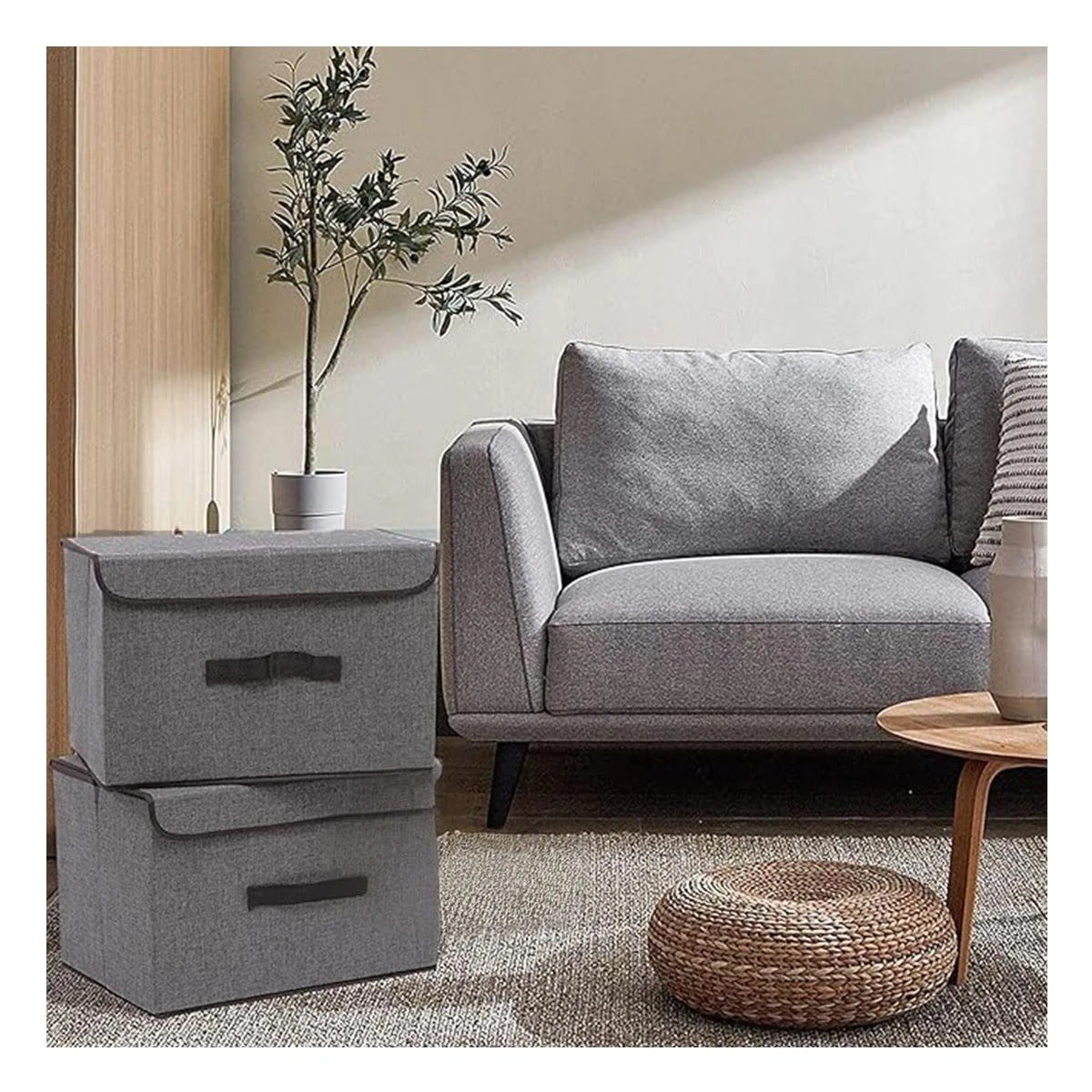 CAJA PLEGABLE DE TELA PLOMO 36X24X23CM PARA GUARDADO PRACTICO EN CASA Y+PAPEL REGALO - 1