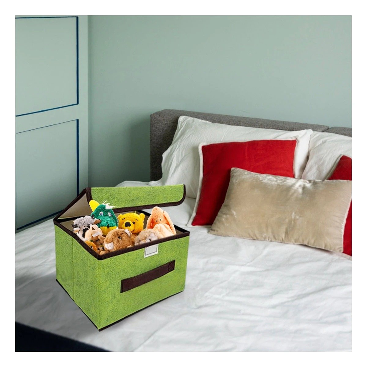 CAJA ORGANIZADORA DE TELA VERDE 25X19X16CM PARA ORDEN FUNCIONAL DIARIO EN HOGAR - 5