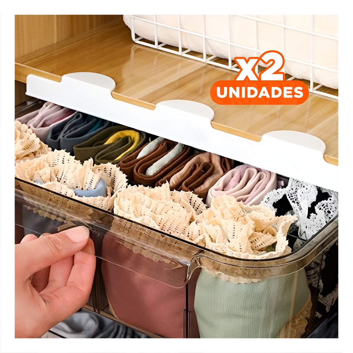 PACK2 ORGANIZADOR DE ROPA GRIS TRANSPARENTE DE ESTILO MODERNO EN ALCOBA Y+PAPEL REGALO - 1