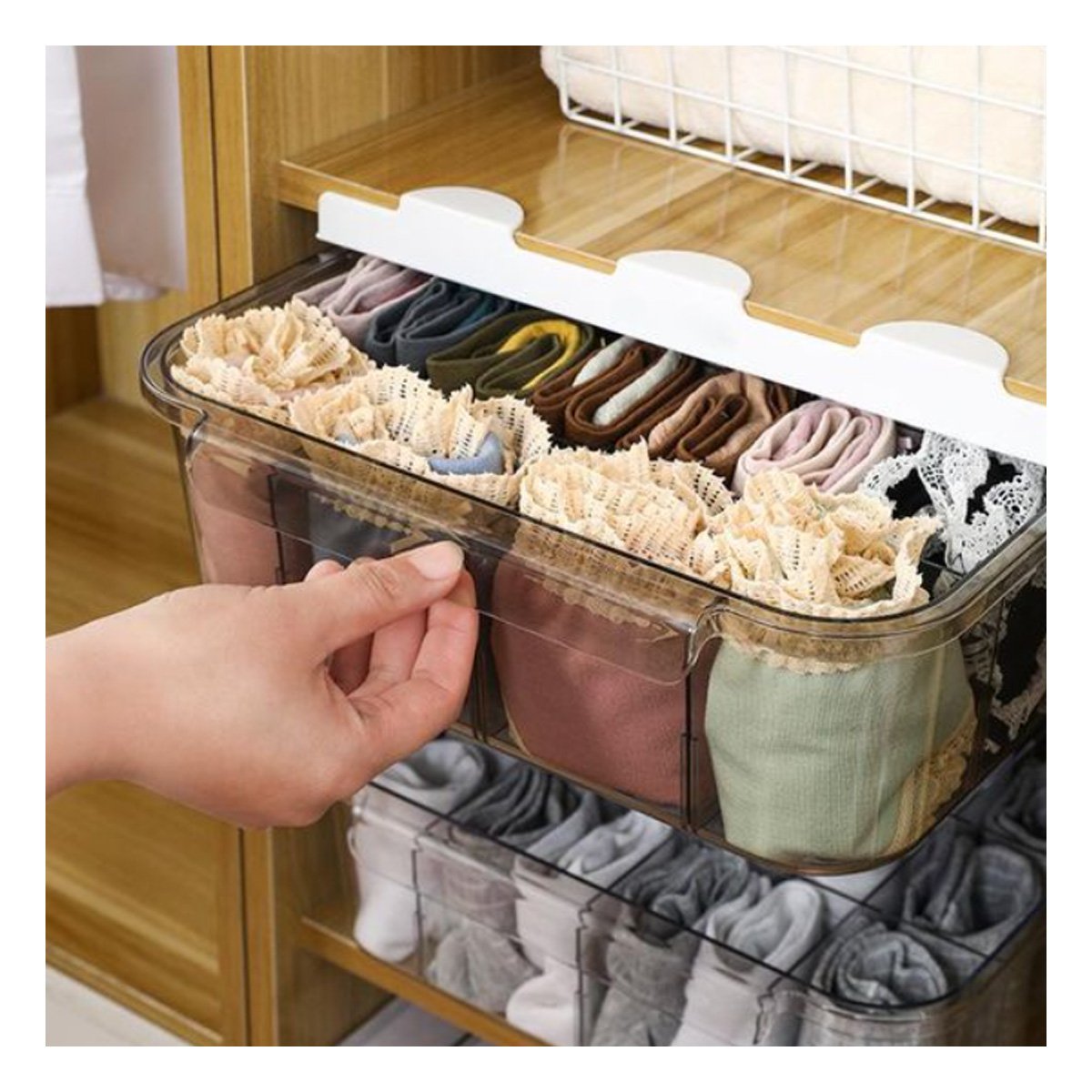 PACK2 ORGANIZADOR DE ROPA GRIS TRANSPARENTE DE ESTILO MODERNO EN ALCOBA Y+PAPEL REGALO - 5