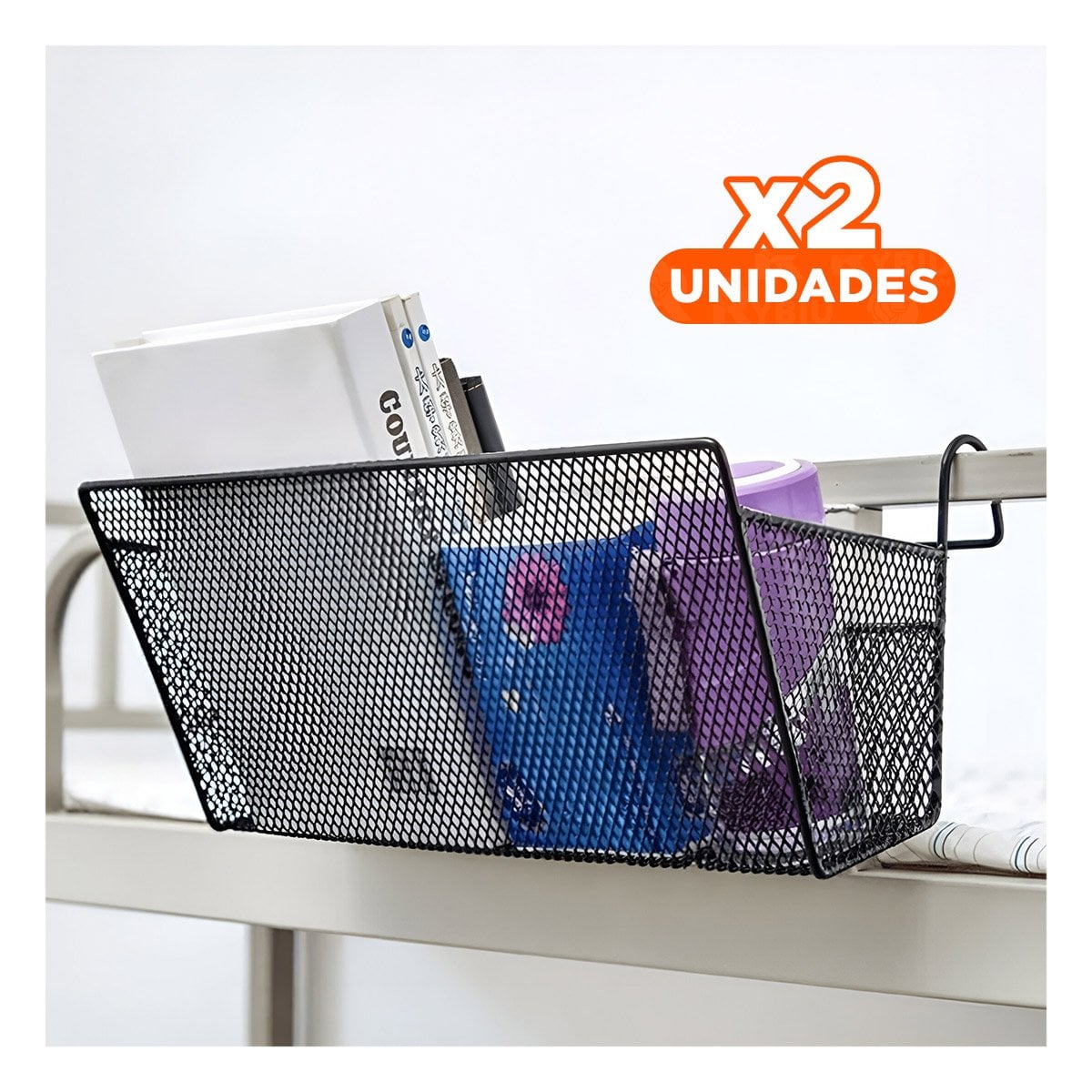 PACK2 ORGANIZADOR DE MALLA 26X8X13 CM DE NEGRO CON MUCHA CAPACIDAD EN SU SALA - 1