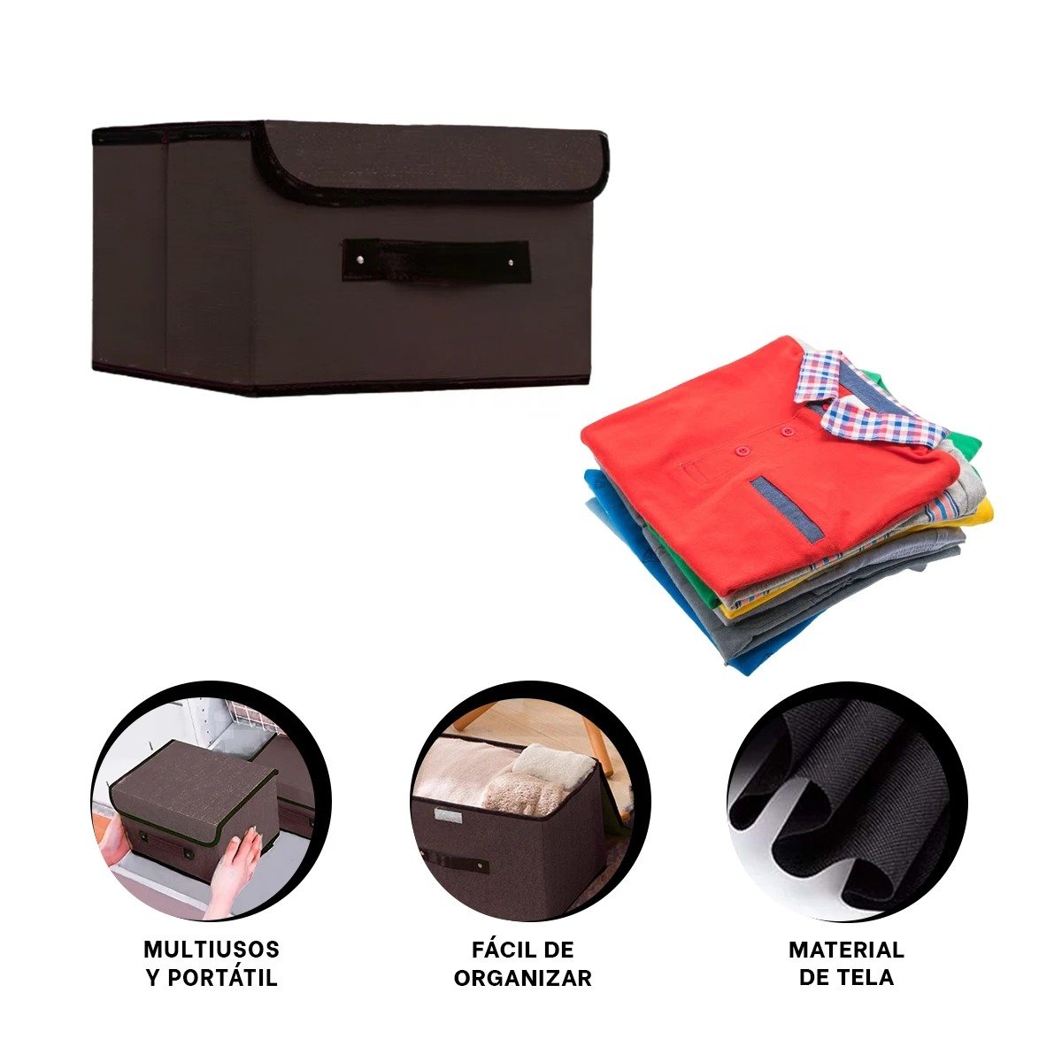 CAJA PLEGABLE DE TELA NEGRO 25X19X16CM PARA GUARDADO PRACTICO EN CASA HOY Y+PAPEL REGALO - 5
