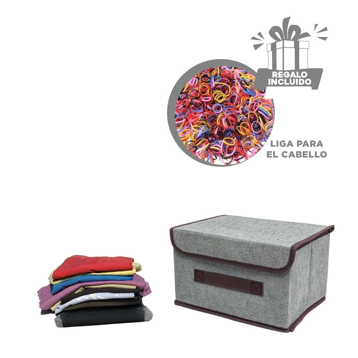 CAJA TEXTIL PLOMO 25X19X16CM PARA ORGANIZAR ROPA Y ACCESORIOS Y+LIGAS REGALO - 2