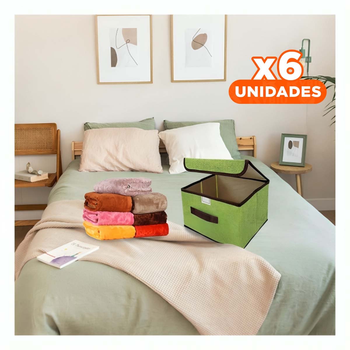 PACK6 UNIDAD DE ALMACENAJE TELA VERDE 25X19X16CM PARA ESPACIOS ORGANIZADOS Y+PAPEL REGALO - 1