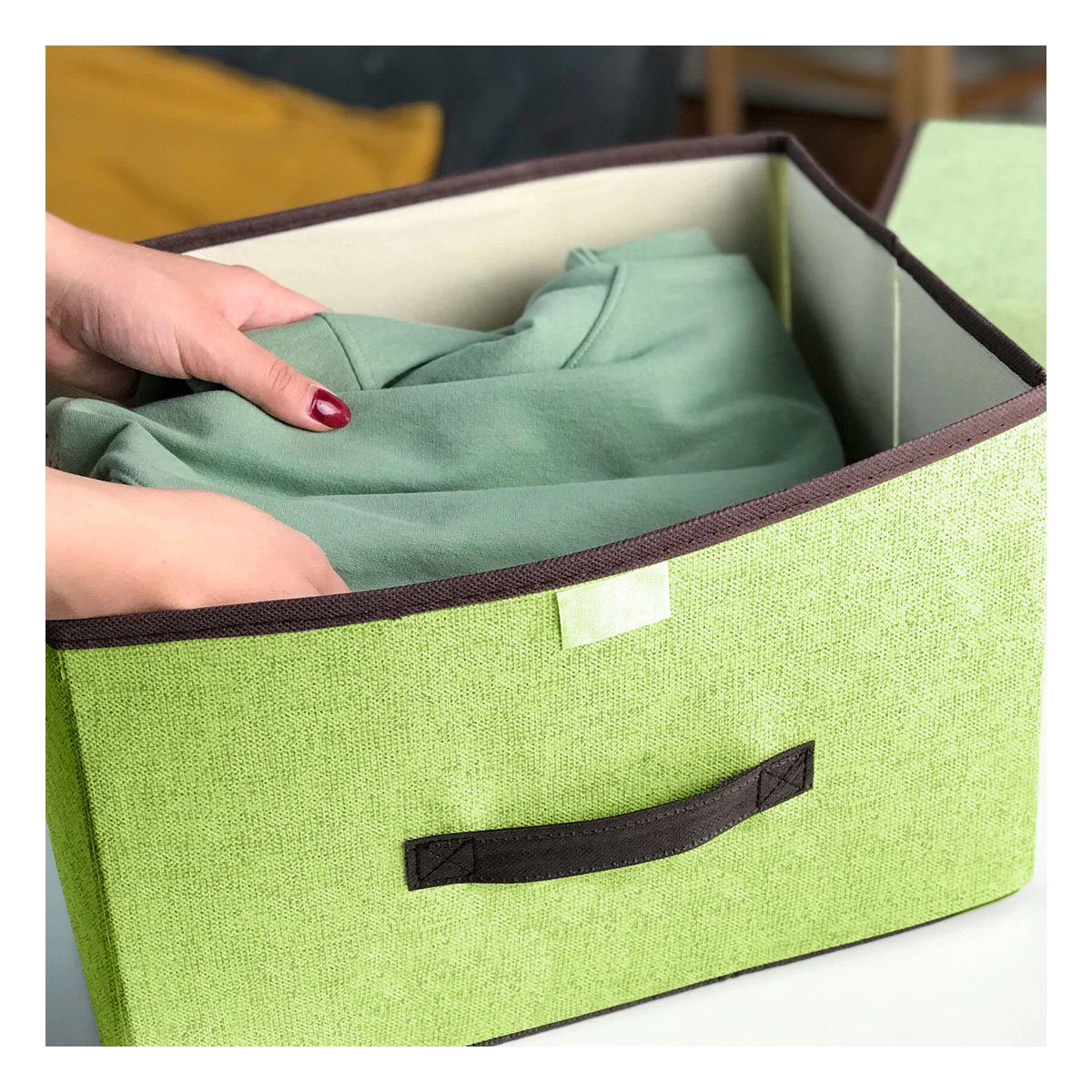 PACK6 UNIDAD DE ALMACENAJE TELA VERDE 25X19X16CM PARA ESPACIOS ORGANIZADOS Y+PAPEL REGALO - 4