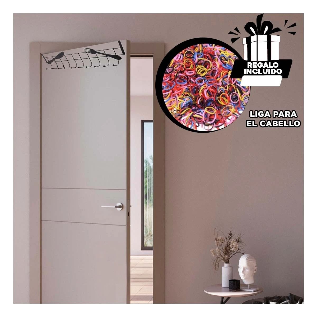 COLGADOR PARA DETRAS DE PUERTAS 45X10 CM NEGRO PARA LA UTILIDAD HIJOS Y+LIGAS REGALO - 2