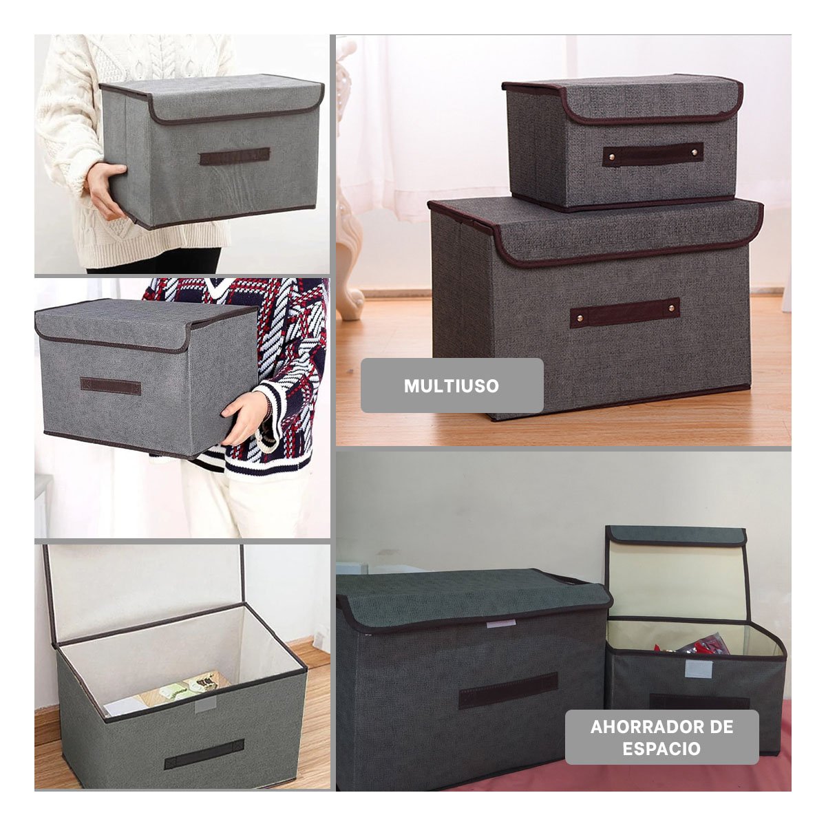 CAJA ORGANIZADORA DE TELA PLOMO 36X24X23CM PARA ORDEN FUNCIONAL DIARIO EN HOGAR - 2