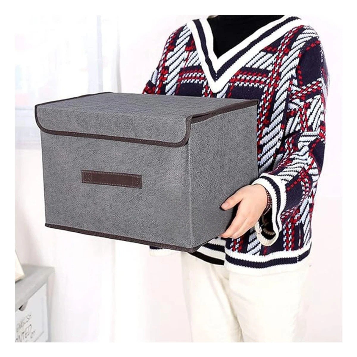 CAJA ORGANIZADORA DE TELA PLOMO 36X24X23CM PARA ORDEN FUNCIONAL DIARIO EN HOGAR - 3