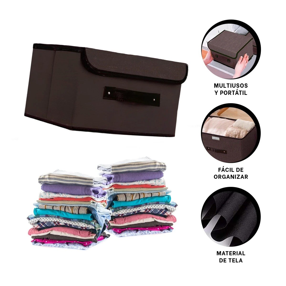 CAJA TEXTIL NEGRO 25X19X16CM PARA ORGANIZAR ROPA Y ACCESORIOS DIARIOS Y+LIGAS REGALO - 5