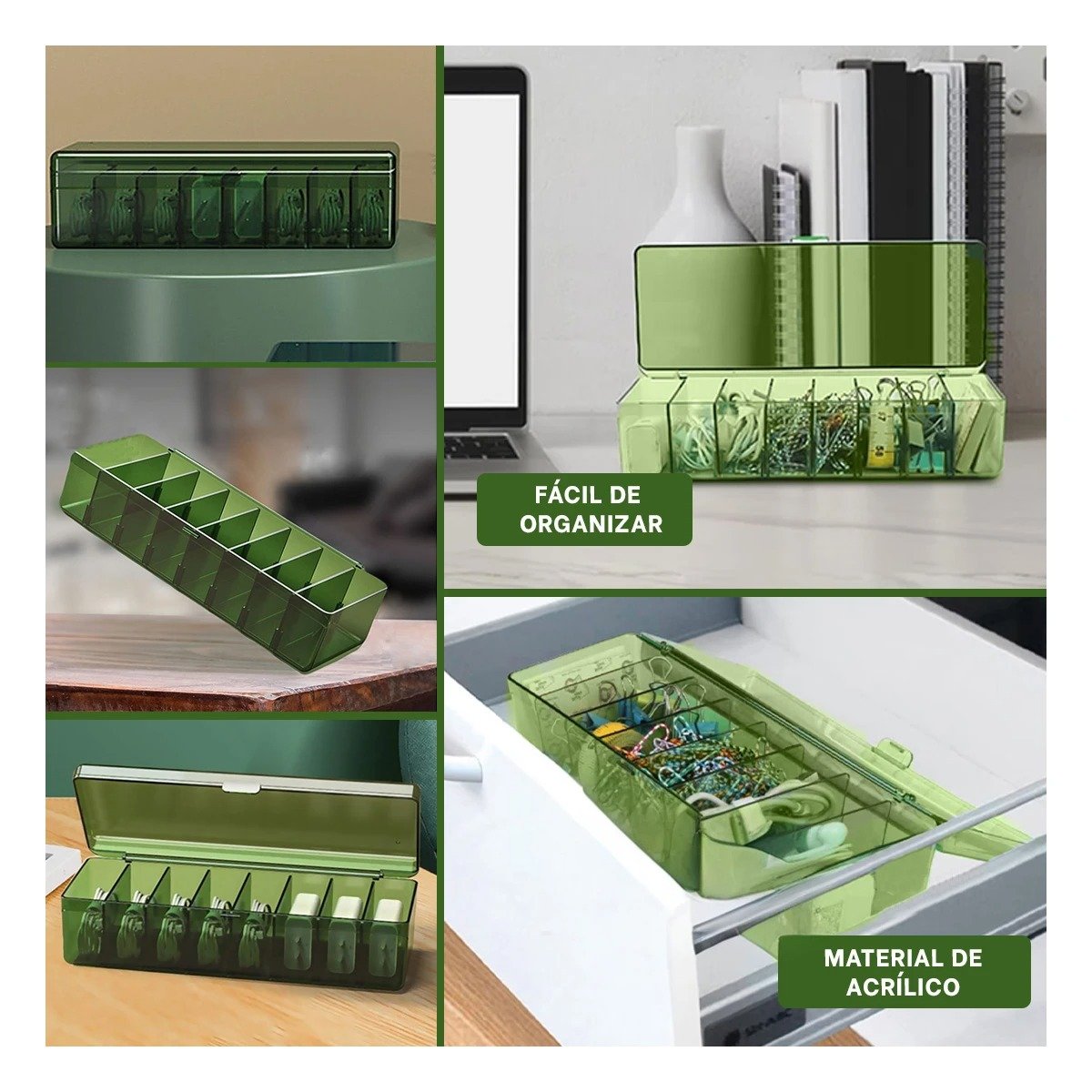 CAJA ORGANIZADORA PRACTICA PEQUENA 16.5X10X7.5CM PARA ESCRITORIO DIARIO VERDE Y+PAPEL REGALO - 3