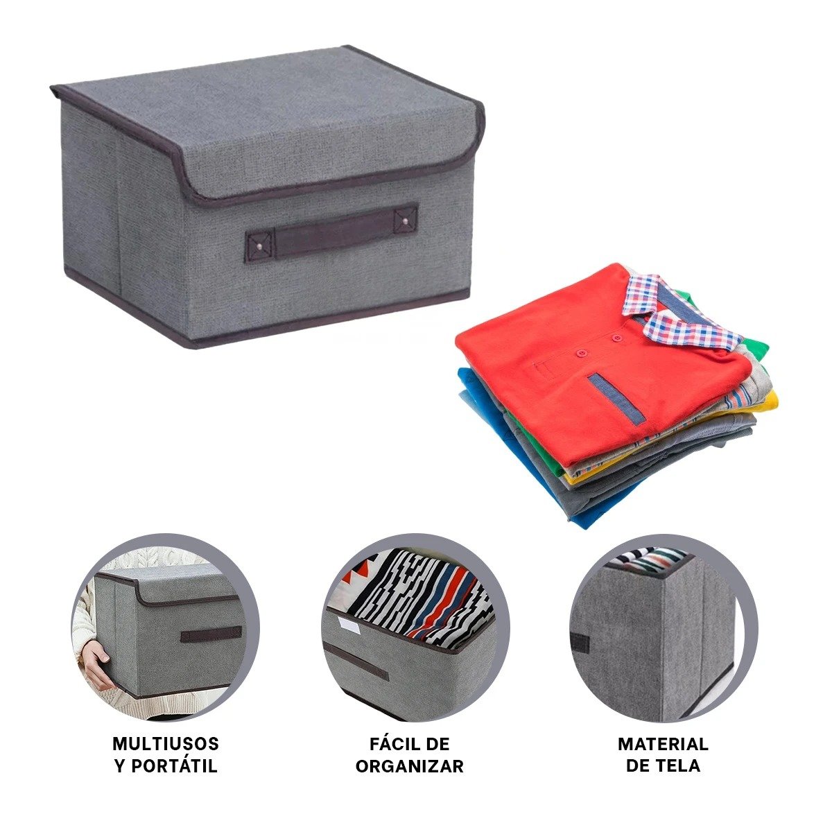 CAJA PLEGABLE DE TELA PLOMO 25X19X16CM PARA GUARDADO PRACTICO EN CASA Y+PAPEL REGALO - 5