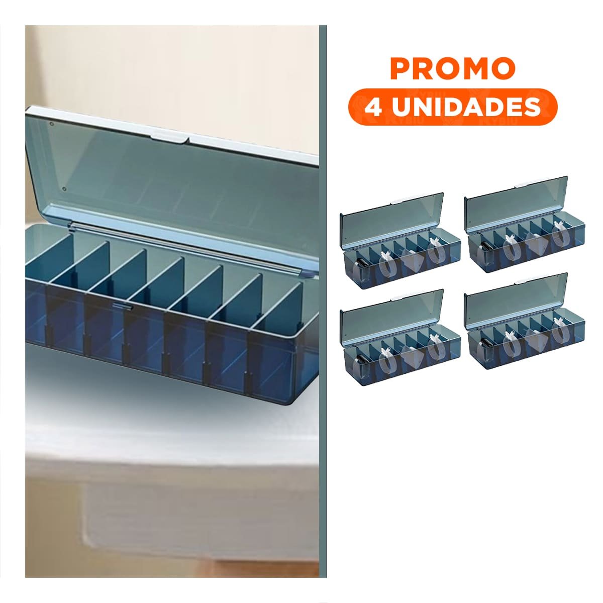 PACK4 BANDEJA ORGANIZADORA VERSATIL RESISTENTE 16.5X10X7.5CM PARA USO AZUL - 1