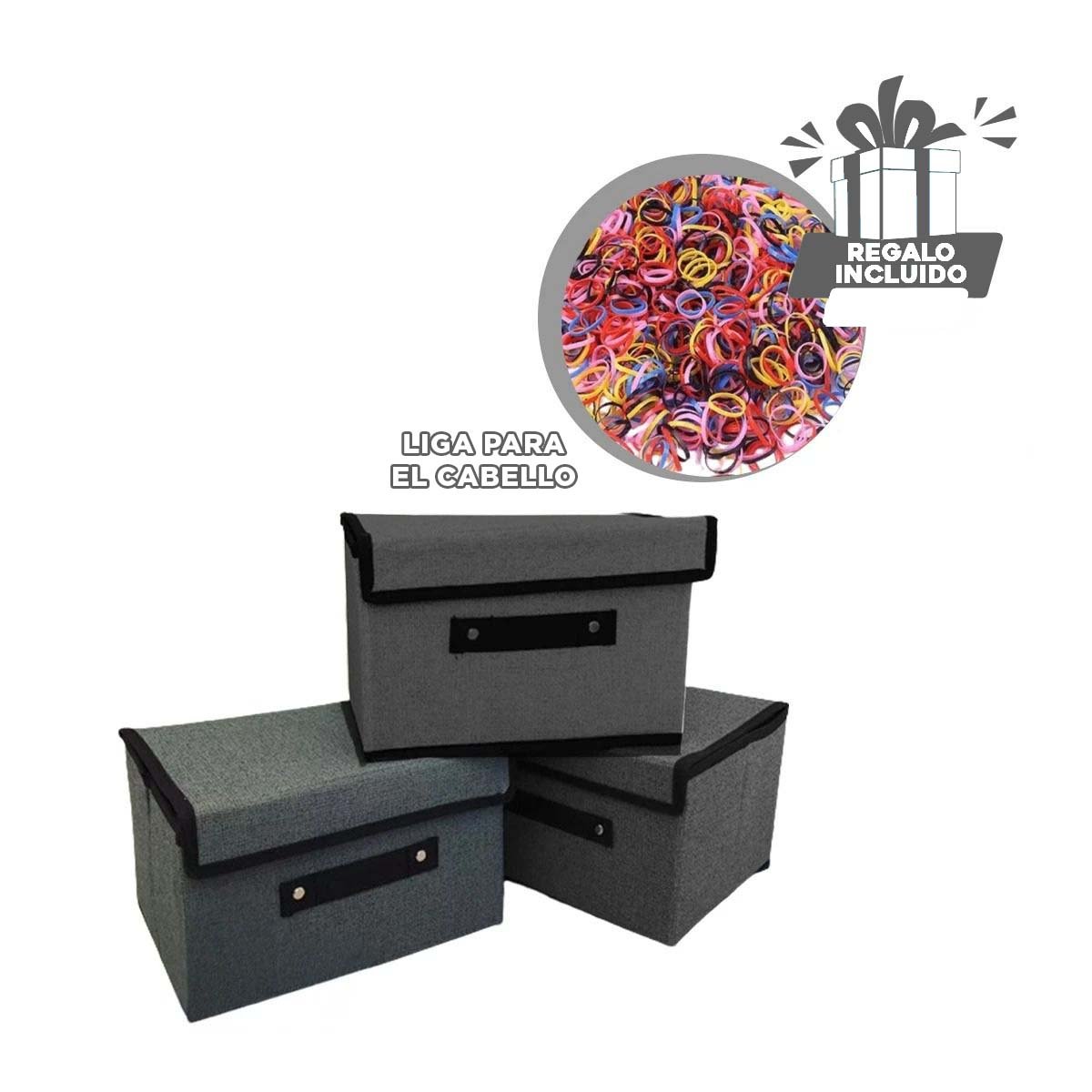 CAJA TEXTIL PLOMO 36X24X23CM PARA ORGANIZAR ROPA Y ACCESORIOS Y+LIGAS REGALO - 2