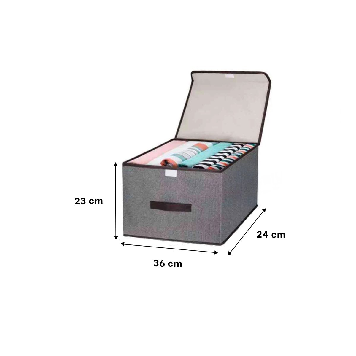 CAJA TEXTIL PLOMO 36X24X23CM PARA ORGANIZAR ROPA Y ACCESORIOS Y+LIGAS REGALO - 4