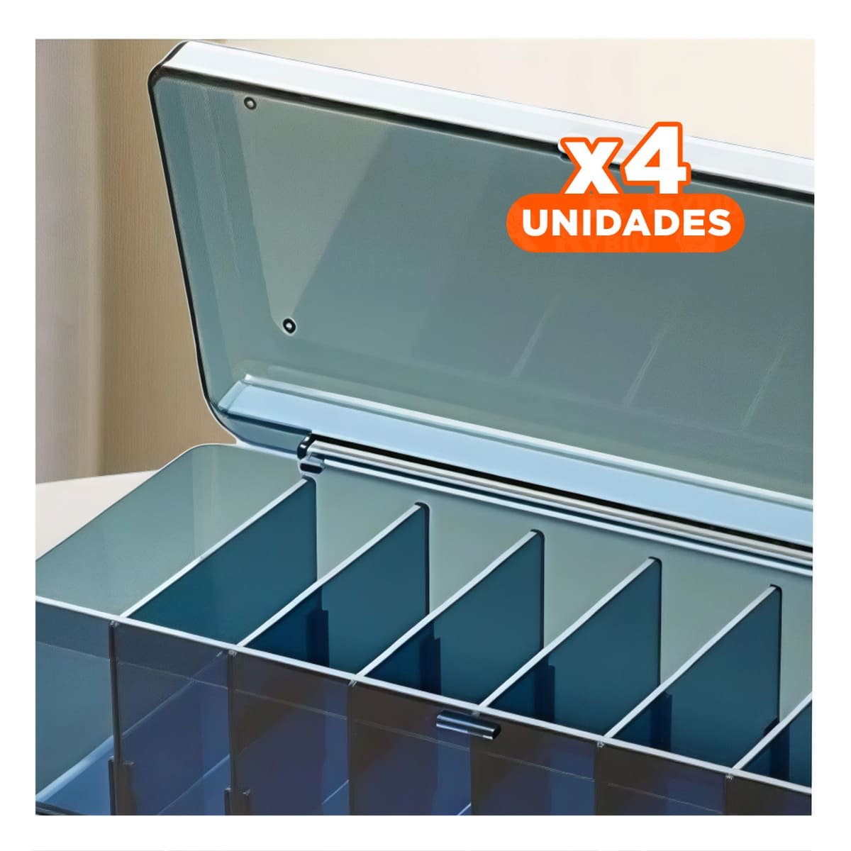 PACK4 CONTENEDOR ORGANIZADOR MULTIUSO COMPACTO 16.5X10X7.5CM PARA HOGAR AZUL Y+REGALO STICKER - 1