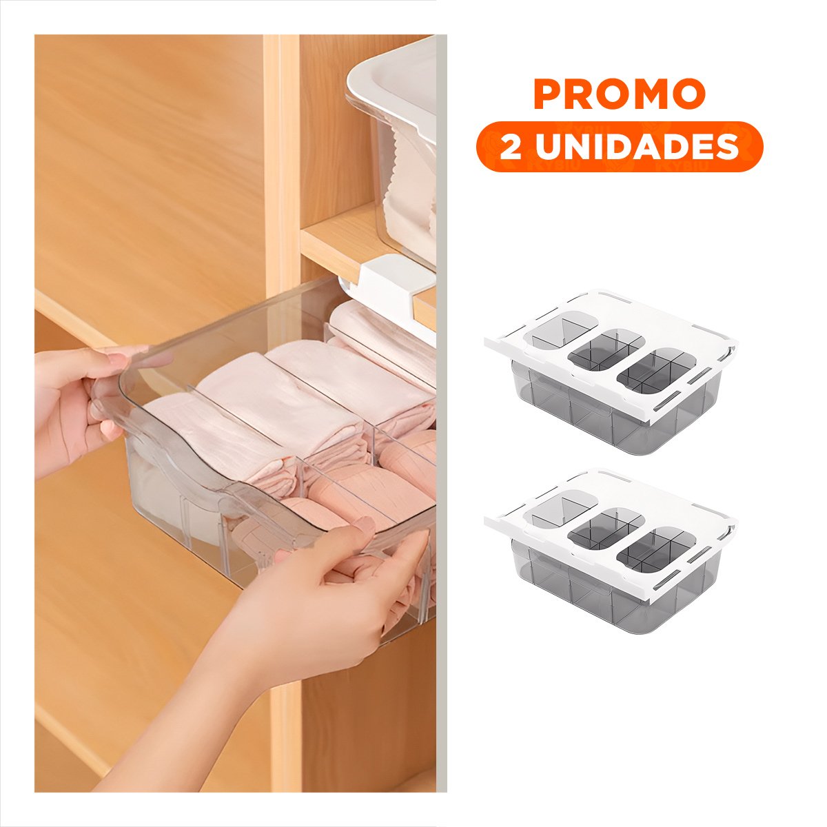 PACK2 ORGANIZADOR DE ROPA GRIS TRANSPARENTE PARA FOMENTAR ESPACIO ORDEN Y+REGALO STICKER - 1