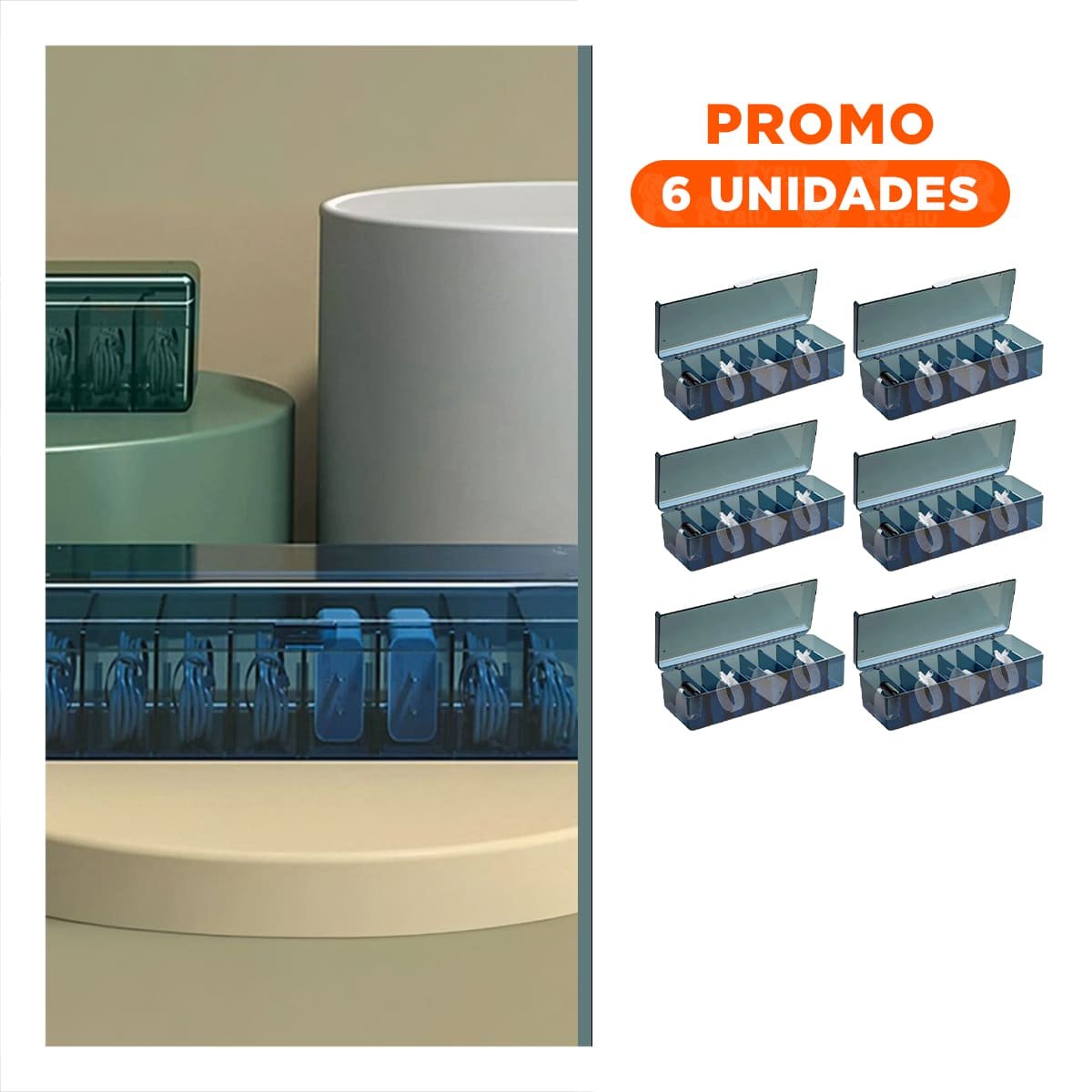 PACK6 CONTENEDOR ORGANIZADOR VERSATIL RESISTENTE 16.5X10X7.5CM PARA USO AZUL Y+REGALO STICKER - 1