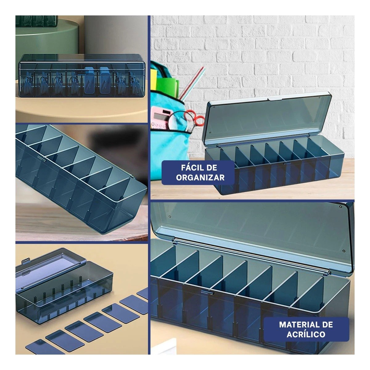 PACK12 CONTENEDOR ORGANIZADOR LIGERO UTIL 16.5X10X7.5CM PARA ORDEN AZUL - 2