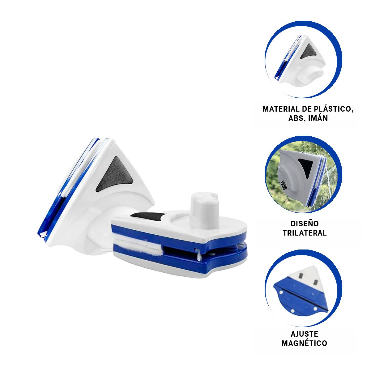 LAVADOR VIDRIOS MAGNETICO TRIANGULAR AZUL AMARILLO PARA HOGAR Y VENTANAS Y+PAPEL REGALO - 5