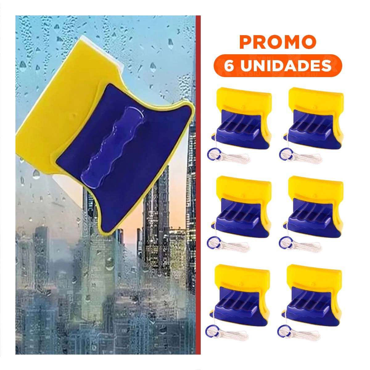 PACK6 HIGIENE VIDRIOS MAGNETICO CUADRADO AZUL AMARILLO PARA HOGAR MODERNO Y+REGALO STICKER - 1